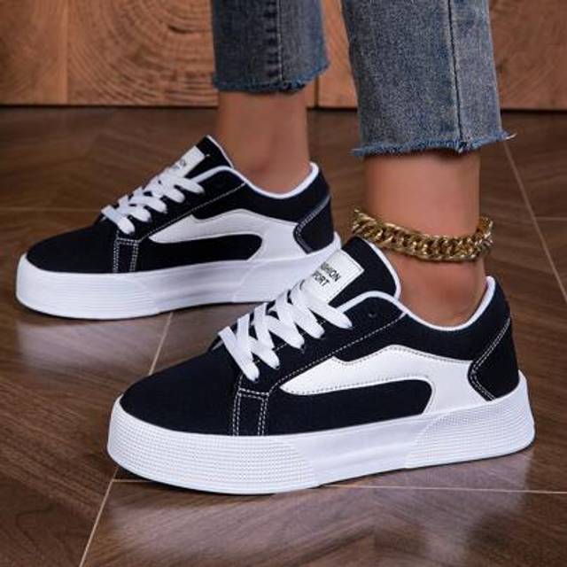 SHEIN Fashionable Lace-Up Low-Top Sneakers - Women&#39;s Lightweight & Comfortable Casual Athletic Shoes - Stylish Color Block Design
