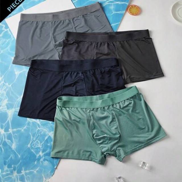 SHEIN 4pcs Men Solid Color Breathable Elastic Ice Silk Boxer Briefs, Comfortable Boxer Shorts, Casual Underwear, Ice Silk Sportswear, Plus Size