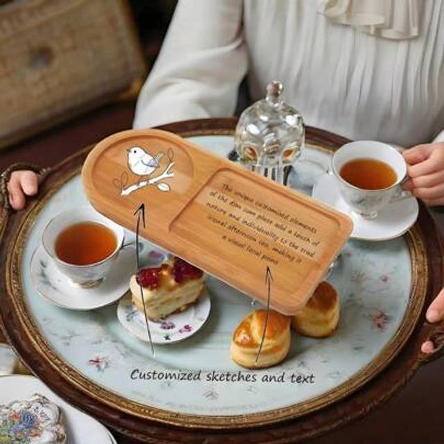 SHEIN 1PC, Multi-Specification Custom Natural Bamboo Tray, Cups And Plates, Breakfast Platters, Dessert Plates, 27.5x12.55cm/19 * 10.5cm/29 * 10.8cm, Three