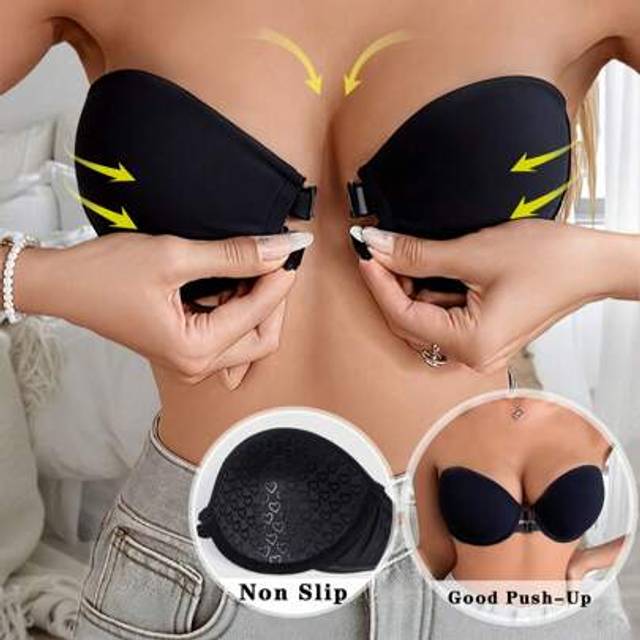 SHEIN Strapless Bra Front Closure Push Up Bras For Women Heart Pattern Cup Backless Invisible Strapless Underwear Sexy Lingerie With Adjustable Straps Tube