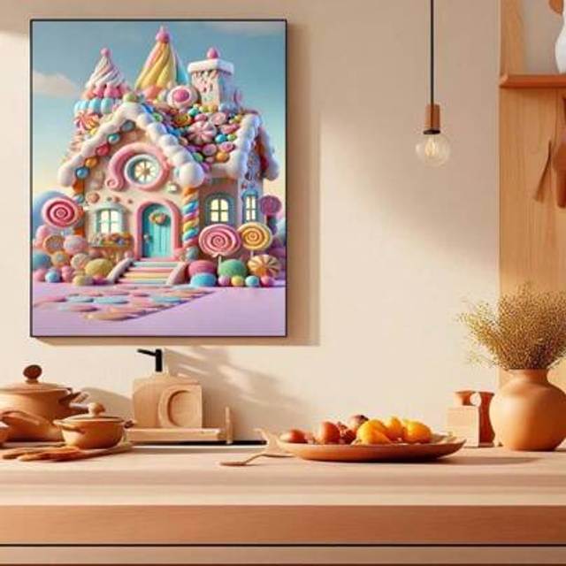 SHEIN 2025 New Hot-Selling 5D Diamond Painting Frameless Canvas Acrylic Round Diamond Full Diamond Hanging Painting, Suitable For Bedroom, Living Room, Stud