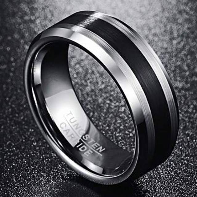 SHEIN Tungsten Ring For Men 8 Mm Blac Groove Wedding Bands Beveled Edges Engraved I Love You Size 4 To 17