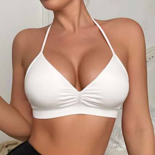 SHEIN 1pc Women&#39;s Seamless Wireless Lightly Lined Plunge Push-Up Bra With Halter Neck, Sexy Backless