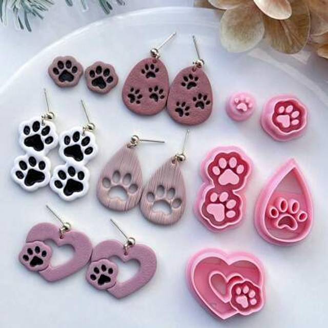 SHEIN Animal Polymer Clay Cutters, Dog Paw Love Clay Earring Cutter For Polymer Clay Jewelry Making, Polymer Clay Stud Earring Stamp Making Tool, Clay Jewel