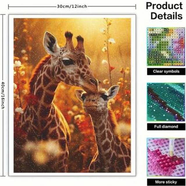 SHEIN Giraffe Diamond Painting Cross Stitch Kits Full Round 5D Diy Diamond Mosaic Animals Embroidery Room Decoration Gifts Four Model New Arrivals Frameless
