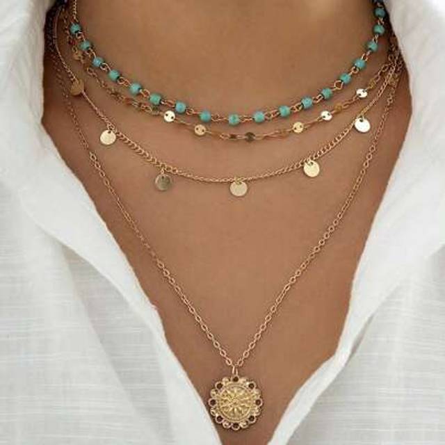 SHEIN 1pc 3-Layer Handmade Woven Rice Bead Necklace, New Arrival