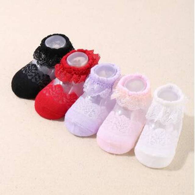 SHEIN 5 Pairs Of Baby Girl&#39;s Socks With Glass Silk And Lace Trim. These Socks Are Perfect For Baby Girls To Wear At Dance Events Or Birthday Parties, Exudin