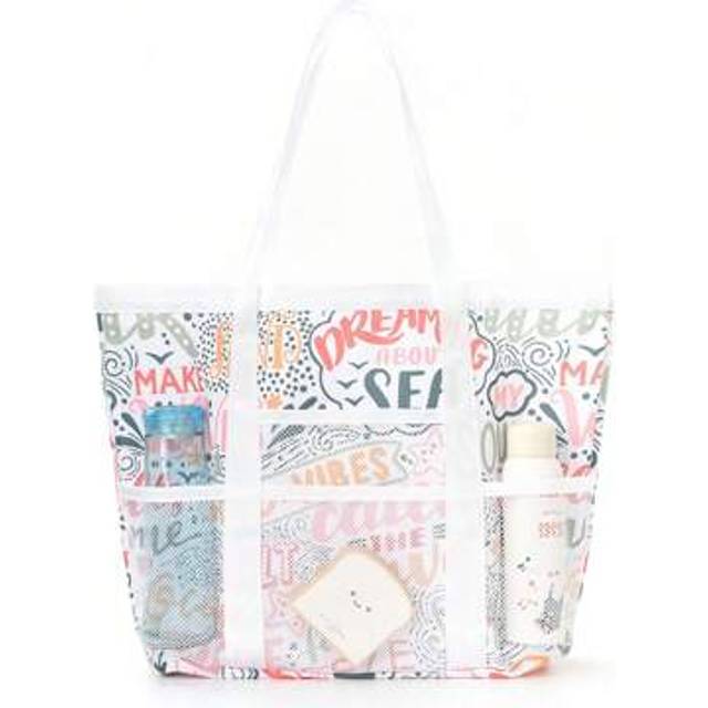 SHEIN 1 Piece Girls Summer Vacation Fashion Leisure Beach Bag Lightweight Portable Large Capacity Multi-Pocket Polyester Tote Bag Travel Storage Bag Swimmin