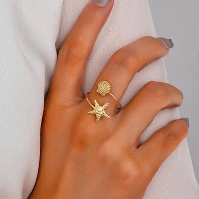SHEIN 1 Pc Fan Shell Starfish Rings For Summer Vocation , Beach Style Starfish Ring Summer Jewelry