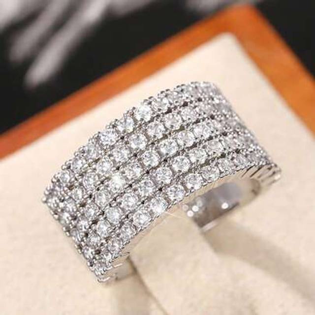 SHEIN 1pc 925 Sterling Silver Five Rows Of Full Diamonds Zirconia Ring Suitable For Women Match Daily Outfits Party Accessory Ladies High Quality Ring Fine
