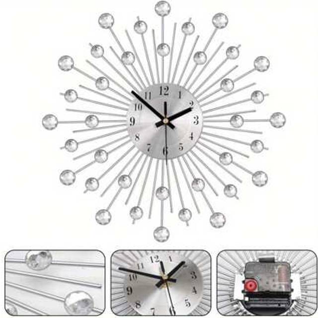 SHEIN 33/45/50cm Silver Living Room Diamond Beaded Crystals Jeweled Wall Clock Home Decor