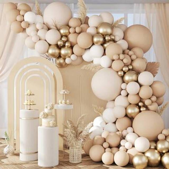 SHEIN Neutral Balloon Arch Kit, Neutral Balloon Garland With Nude Sand White Metallic Gold Balloon For Wedding Birthday Baby Shower Decorations