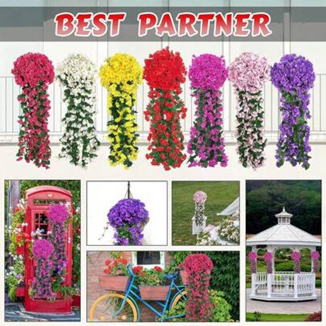 SHEIN 1pc Artificial Hanging Violet Ivy Flowers , Faux Silk Rattan Plant Fake Orchid Ivy Floral Vine For Home Wall Wedding Engagement Garden Party Patio Yar