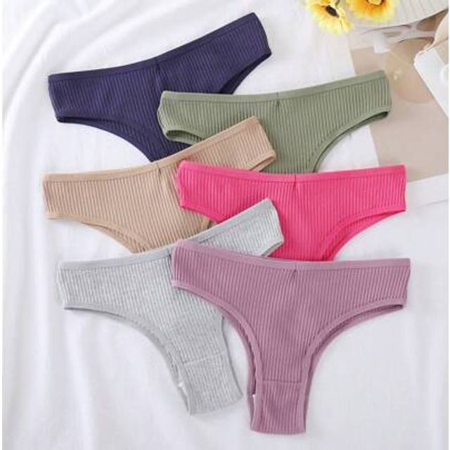 SHEIN 6pcs Women&#39;s Threaded Fabric Sports Soft Breathable Cotton Brazilian Panties Underwear Comfortable
