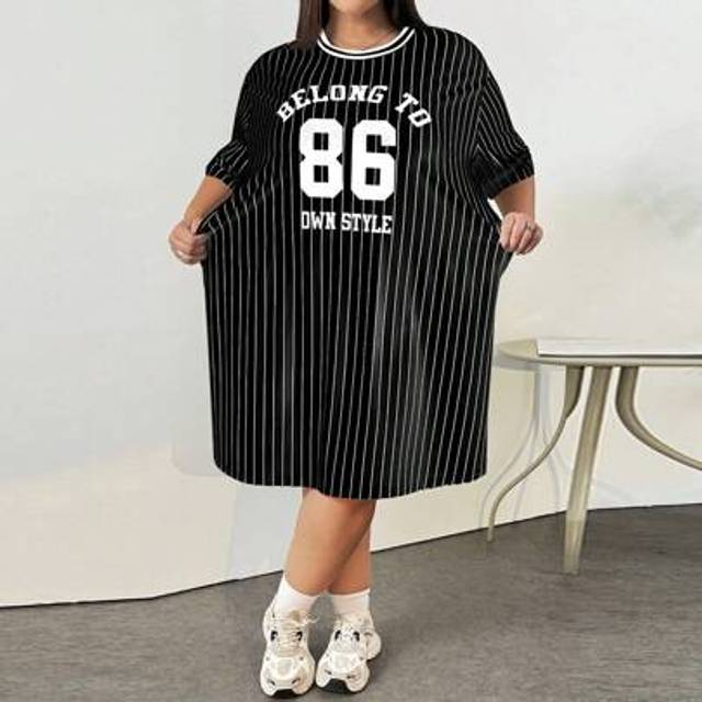 SHEIN Plus Size Loose Sports Letter T-Shirt DressbeachÂOutfitsÂForÂWoman/BeachÂDress/BeachÂVacationÂOutfits/BeachÂEssentialsÂ/ÂGraduation/TeaÂPart
