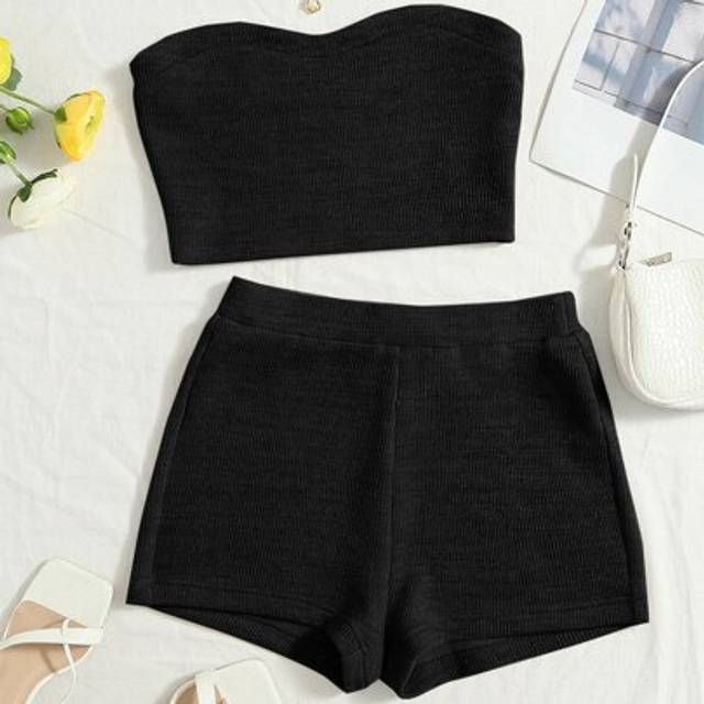 Soleia Ribbed Knit Tube Top & Cycling Shorts