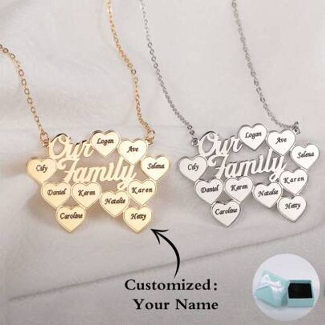 SHEIN 1pc Personalized Multi-Name Engraved Minimalist &#34;Our Family&#34; Heart-Shaped Necklace, Unique Accessory Gift For Thanksgiving, Mother&#39;s Day, Valentine&#39;s