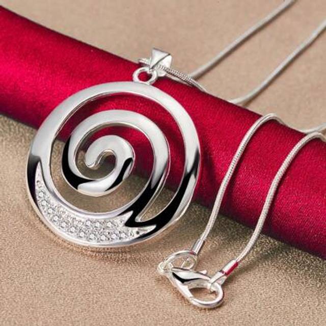 SHEIN Silver Plating AAA Cubic Zirconia Round Spiral Pendant Necklace 16-30 Inch Chain For Woman Man Charm Wedding Jewelry