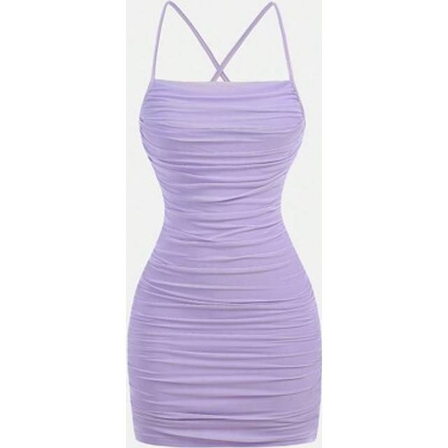 SHEIN Teen Girls&#39; Lilac Purple Mesh Knit Bodycon Lilac Cami Mini Dress, Elastic Stretchy Fitted Party Club Outfit For Spring & Summer For Valentine&#39;s Day