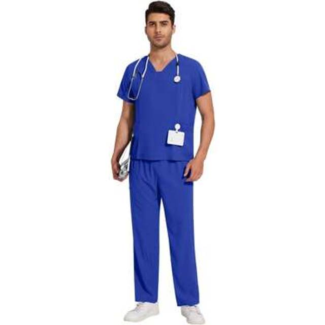 SHEIN Surgical Uniforms Men Scrubs Nursing Sets Tops+Pants Suit Murse Scrubs Uniform Beauty Salon Work Clothes Hospital Scrubs Sets