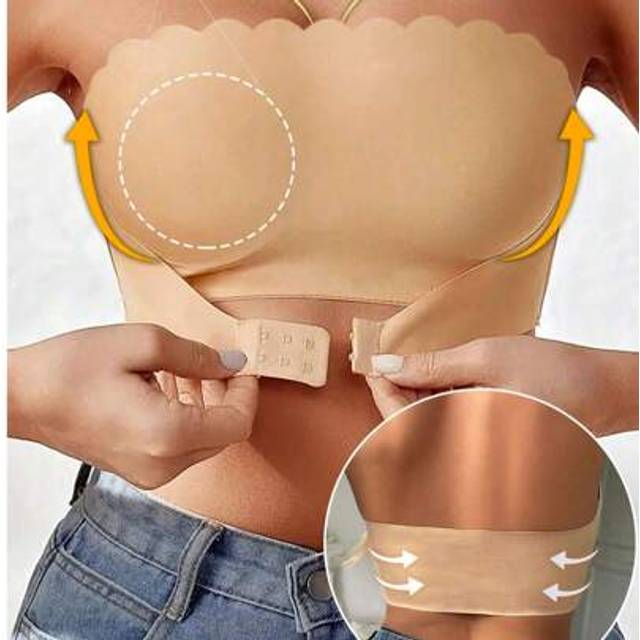 SHEIN Women Seamless Strapless Bras Lettuce Trim Wireless Tube Top Black Casual Comfortable Beige Bandeau Front Closure Traceless Basics Bra Removable Paddi