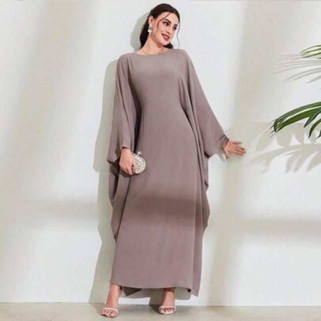 SHEIN One Piece Women&#39;s Solid Batwing Sleeve Long Dress Elegant Long Sleeve Abaya Robe Kaftan Caftan Islamic Clothes,Modest