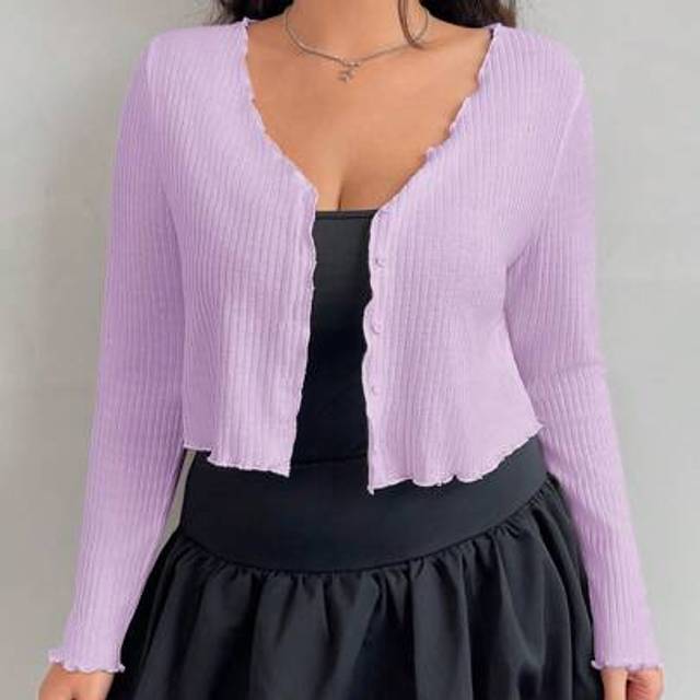 SHEIN Plus Size Spring/Summer Music Festival Women&#39;s Lilac Lightweight Long Sleeve Cardigan Top