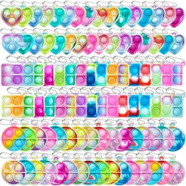 SHEIN 1/3/6/10/15/20/25/30/35/40/50pcs Pop Fidget Keychain, Stress Relief Gift Set - Mini Bubble Push Sensory Fun - Suitable For Birthday Party, Rewards And