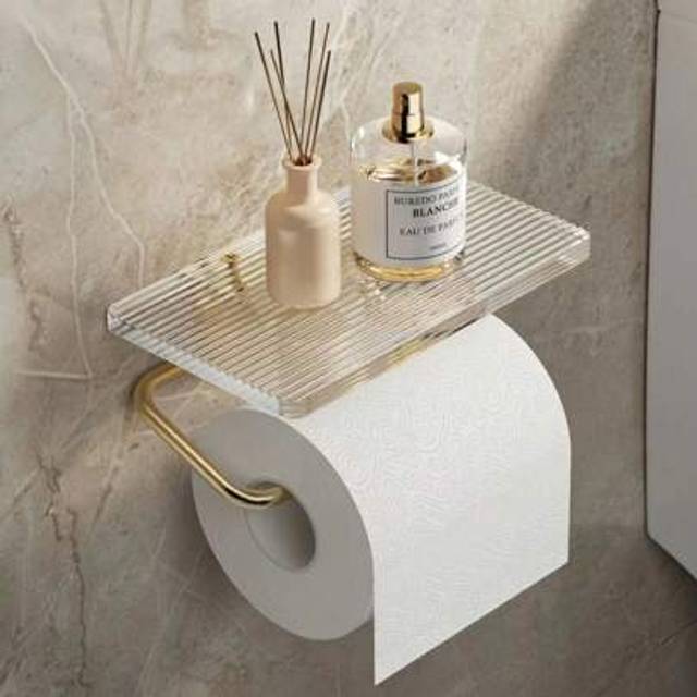 SHEIN Bathroom Paper Towel Holder With Storage Tray, Waterproof Acrylic Toilet Paper Holder, Aluminum Alloy Multi-Function Toilet Paper Storage Rack, High C