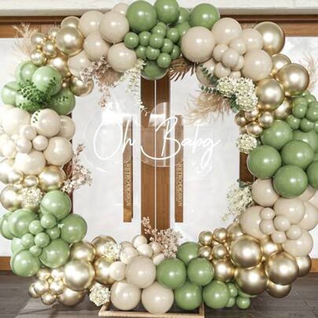 SHEIN 147pcs Gray-Green Balloon Sets. White Sand. Metallic Gold Balloon Garland Arch Set, For Jungle Hunting Parties, Weddings, Birthdays. Anniversary. St.