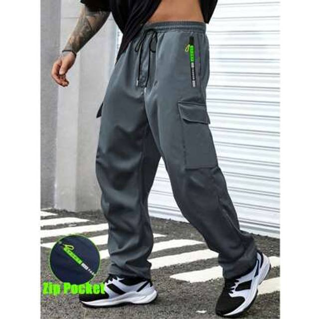 SHEIN Men&#39;s Lightweight Cargo Pants With Drawstring Elastic Waist, Zipper Pockets, Comfortable Breathable Fabric Suitable For Outdoor Sports, Vacation, Casu