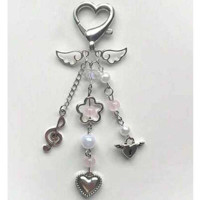 SHEIN 1pc Handmade Metallic Angel Wings & Tassel Pink Pearl Keychains, Couples Gifts For Valentine&#39;s Day Valentines
