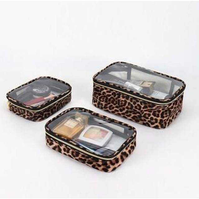SHEIN Large Leopard Print Makeup Bag, Medium PVC Transparent Toiletry Bag, Small Size Travel Makeup Pouch Unisex, Beach Resort Waterproof Cosmetic Bag Holid