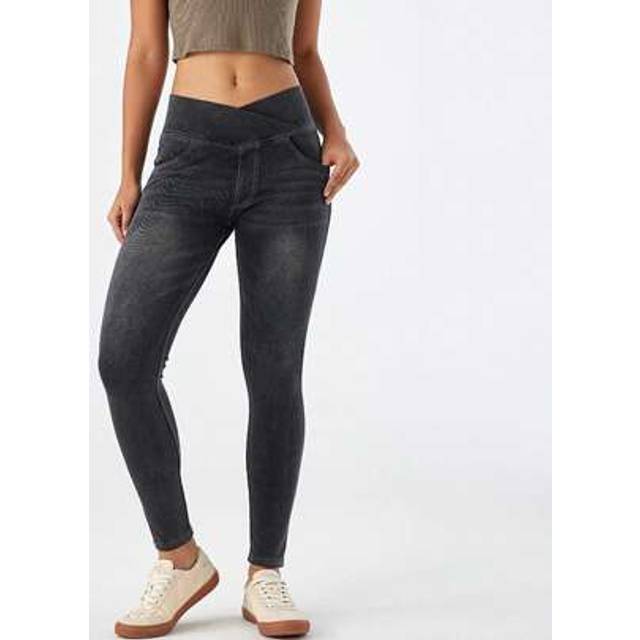 SHEIN High Elastic Crossover Jeggings For Women Tummy Control High Waisted Jeans For Women Pull On Skinny Stretchy Jeans With Pockets