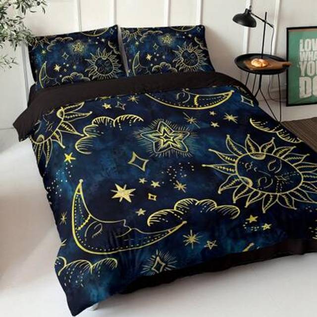 SHEIN 3pcs Soft And Comfortable Mysterious Star Sun Moon Print Duvet Cover Set For Bedroom And Guest Room - Includes 1 Duvet Cover And 2 Pillowcases (Core N