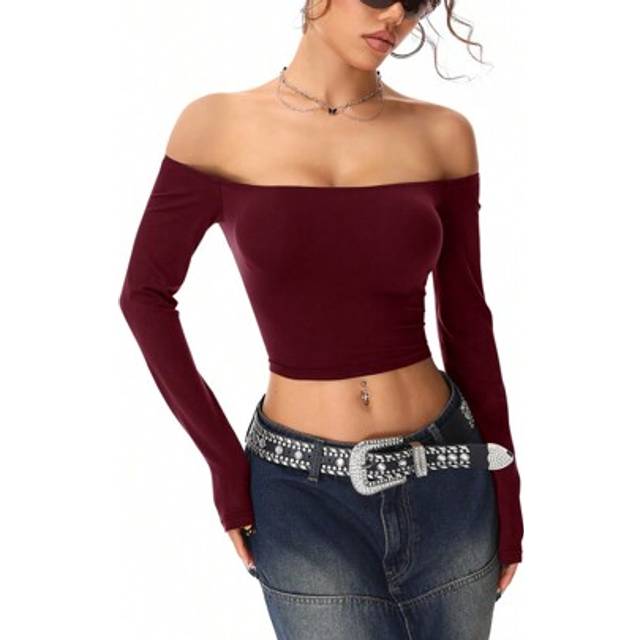 SHEIN Women&#39;s Fall/Winter Y2K Knit Lightweight Off Shoulder T Shirt