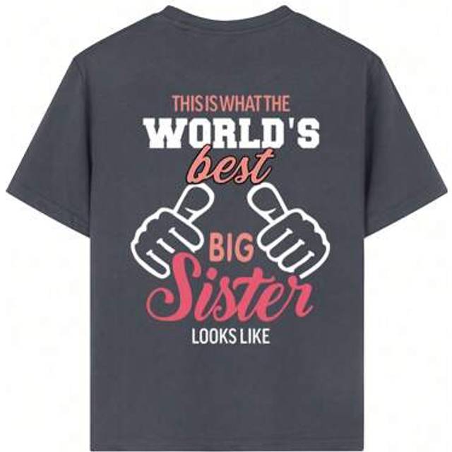 SHEIN Tween Girl &#34;The Best Big Sister Ever&#34; Slogan Print Round Neck T-Shirt, Summer Casual Top