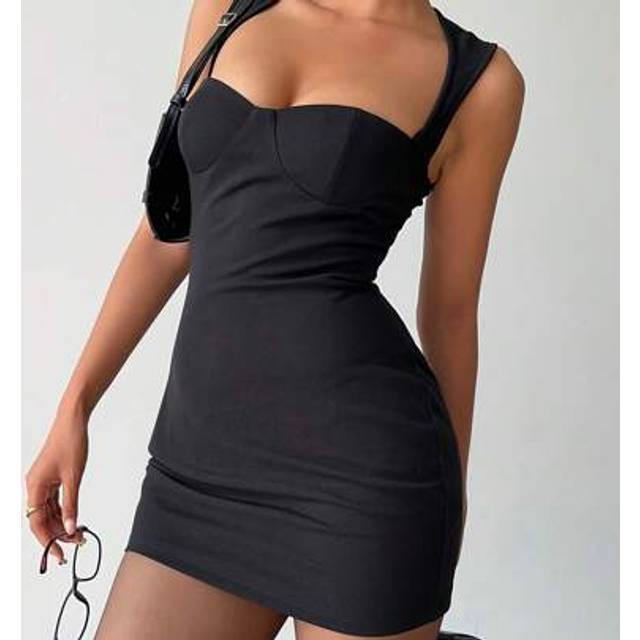 Aloruh Women&#39;s Basic Simple Business Commuting Office Siren Style Bodycon Dress Solid Color Sweetheart Neck Ruched Bodycon Black Mini Dress,Summer Dresses Fo