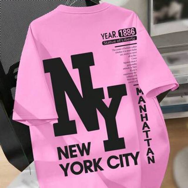 Comfortcana Oversize NY New York English Graphic Casual Round Neck Short Sleeve Loose T-Shirt For Women, Suitable For Summer