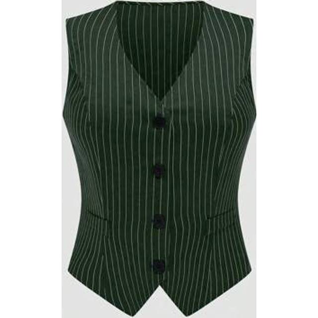 SHEIN Fashionable And Elegant Slim-Fit Striped Vest Waistcoat For Women, Sleeveless Short Midriff-Revealing Waistcoat