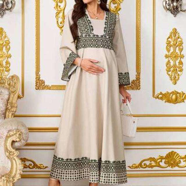 SHEIN Floral Print Square Neck Long Sleeve Elegant Maternity Dress Women Dresses Birthday Women Casual Dress