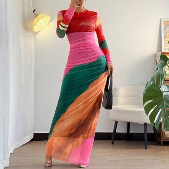 Islaluna Women&#39;s Tie-Dye Pleated Dress Maxi Women Outfit