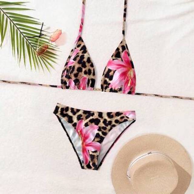 SHEIN 2pcs/Set Zebra Print V-Neck Bikini Swimsuit