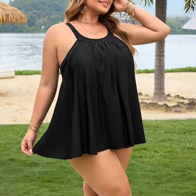 SHEIN Plus Size Women Two Pieces Split Swimsuit, Summer Vacation Backless Bikini Set