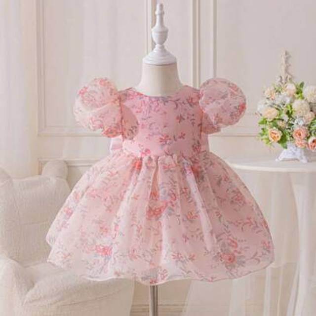 SHEIN Baby Girl Mother&#39;s Day Gift Mommy And Me Outfits Flower Girl Birthday Party Wedding Festival Dress Girl Child Princess Dress Pink Houfu Double Layer B