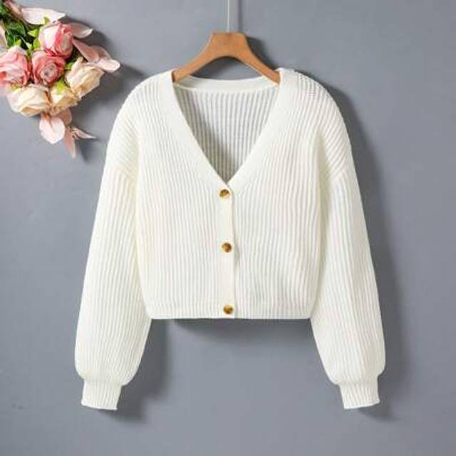 SHEIN Tween Girl Casual Minimalist V-Neck Drop Shoulder Long Sleeve Cardigan