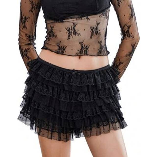 SHEIN Women&#39;s Elegant Lace Shorts Ruffled Layered Elastic Waist Lace Short Pants Bloomers Shorts Summer Going Out Shorts Streetwear