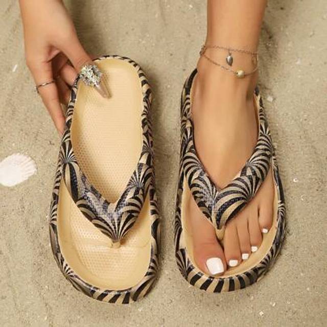 SHEIN Women&#39;s Fashionable Zebra Stripe Print Flip Flops, Fashionable Beach/Party/Holiday/Commute/Walk/Indoor Comfortable Flat Slip-On Sandals, Mother&#39;s Day