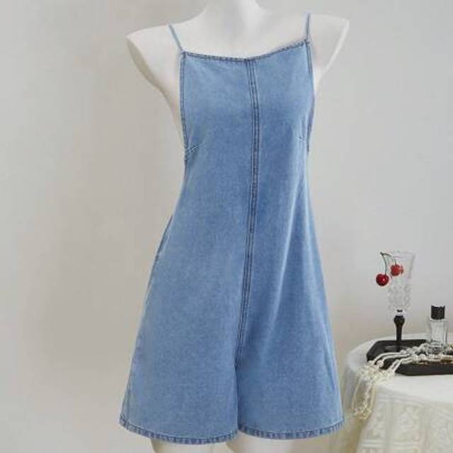 Comfortcana Women&#39;s Denim Bib-And-Brace Overalls Romper, Casual Fitted Dungaree Shorts - Blue,4th Of July Jumpsuits,4th Of July Clothes,Comfy Denim Jumpsuits,Summ