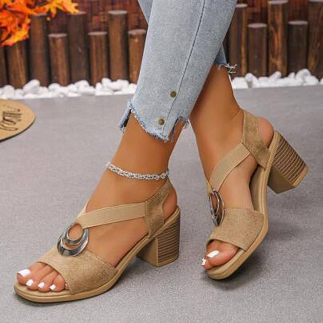 SHEIN 2025 Women&#39;s Open Toe Chunky Heel Sandals, Criss-Cross Strap Retro Roman Comfort High Heel Shoes